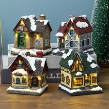 Mini Resin Christmas House LED Light Village Building Holiday Home Table Decor