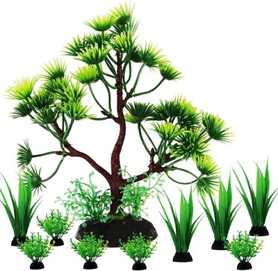 Fish Tank Plants Decorations, 10pcs Aquarium Decor Green 