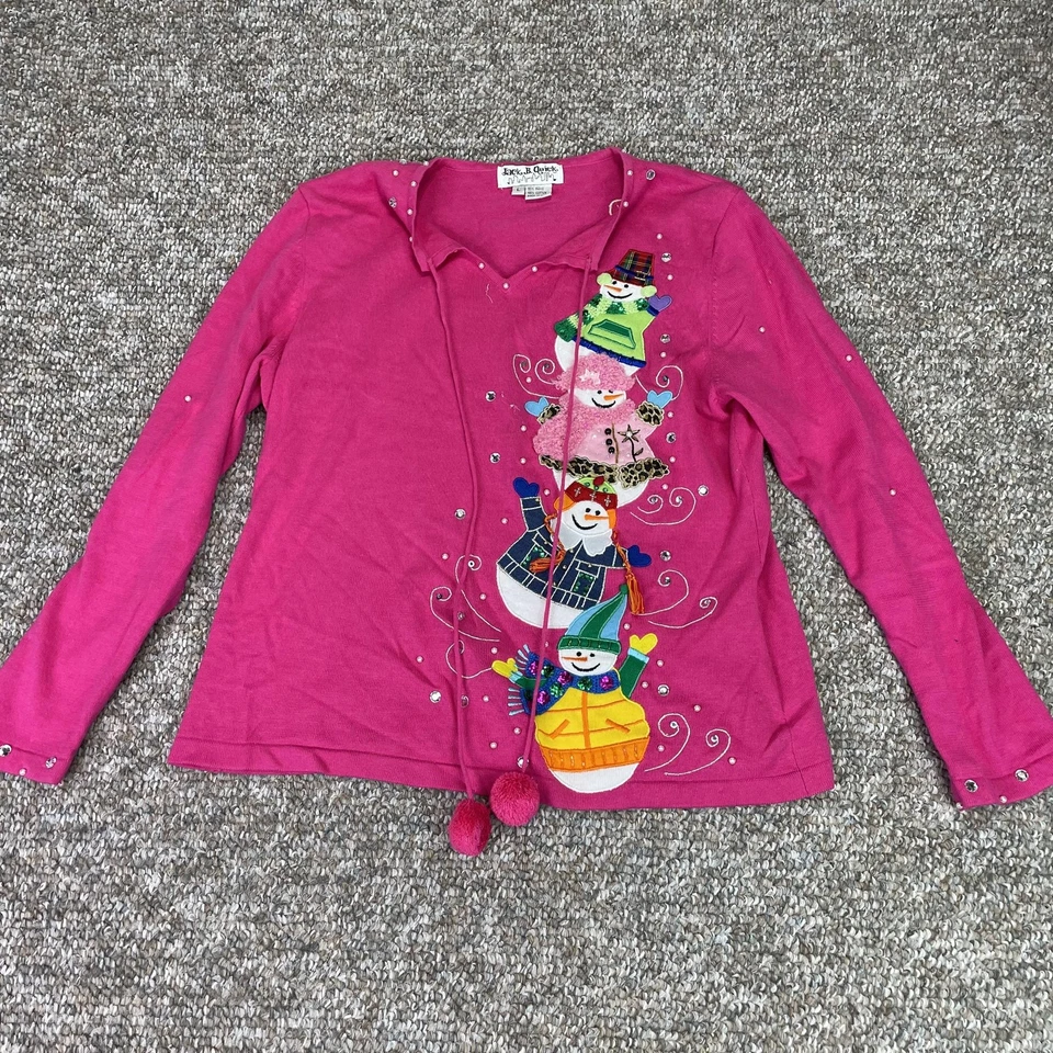 Jack B. Suéter rápido para mujer grande rosa muñeco de nieve apliques lentejuelas feas de Navidad Foto 2 de 4