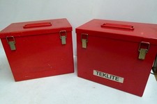 2 METAL TOOL / STORAGE BOXES 12 X 10 8.5 INCHES.