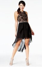 City Studio Black Lace Rhinestone Waist Hi-Low Dress Juniors Sz 1 Prom