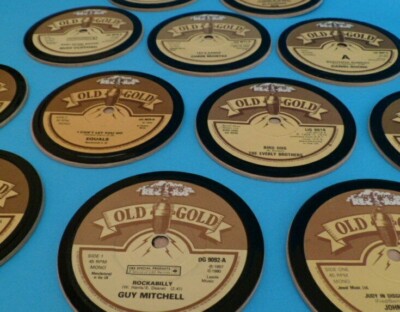 OLD GOLD LABEL DRINKS COASTERS - Original Upcycled Vinyl SINGLES  Records