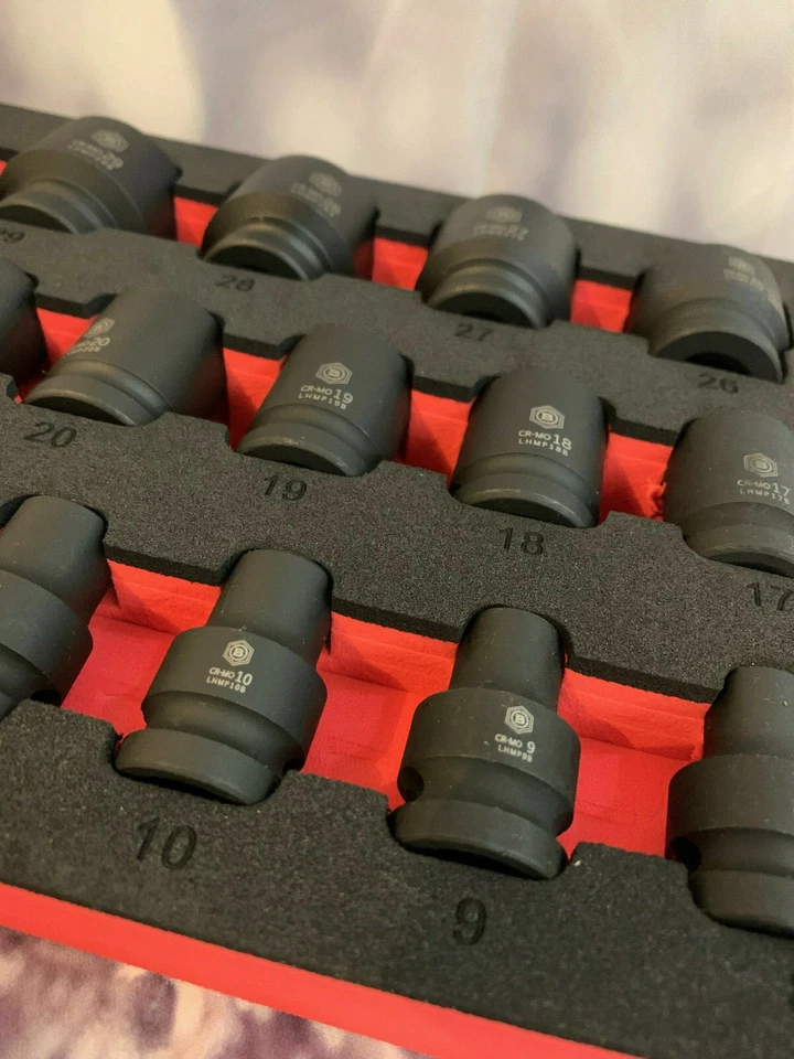 BRITOOL HALLMARK 25pce 8-36mm 6 Pont Hex Socket Impact 1/2 Drive In Foam Tray - Image 3 of 4
