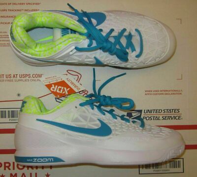 Nike Zoom Cage 2 Men Athletic Tennis Shoes, White/Volt/Blue, 705247-147, Sz 5.5
