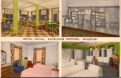 Linen Postcard Multiple Views Royal Hotel in Excelsior Springs, Missouri