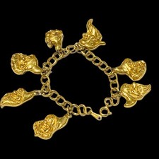 Snow White 7 Dwarfs Gold Tone Collectable Childs Disney Charm Bracelet 6