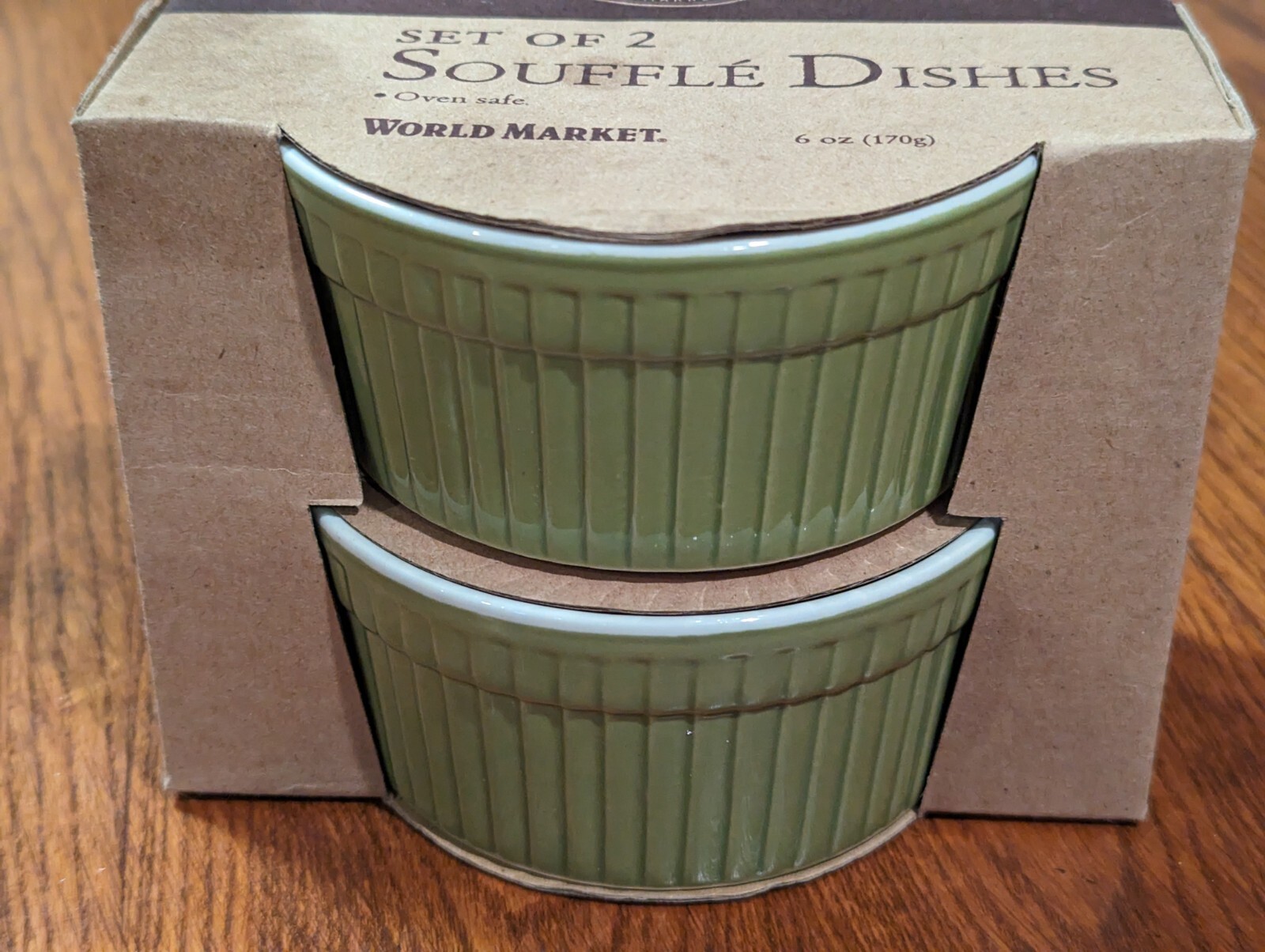 World Market Ceramic Round Ramekins, 6 oz, Souffle Dishes Green Set Of