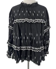 Isabel Marant Etoile Women's Black Embroidered Linen Long Sleeve Blouse Size 34
