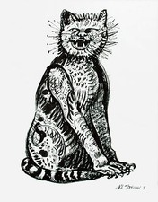 Katze Böse sein ist schön große Tuschezeichnung Michaela Krinner 1915-2006 Kater