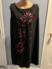 Tahari Floral Dress, Embroidered, Black and Pink, Size 16, nwot