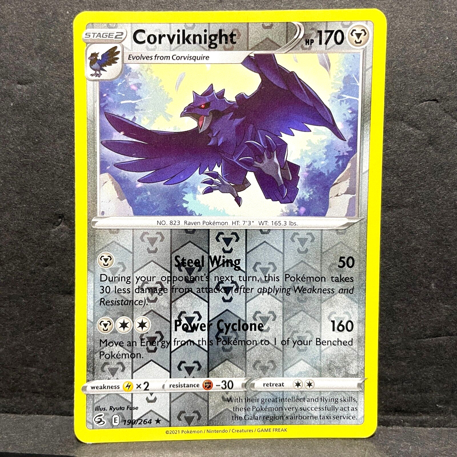 2021 POKEMON FUSION STRIKE CORVIKNIGHT 190/264 REVERSE HOLO (RARE)