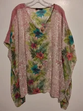 Gorgeous Signature Studio Blouse/Cover Up, Sz L, Tropical, Pullover, Boho
