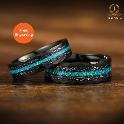 His And Hers Promise Ring Set - Opal & Meteorit passende Paar Eheringe