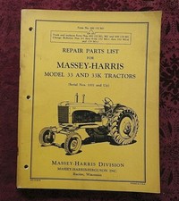 1952-1955 MASSEY HARRIS FERGUSON 33 & 33K TRACTOR PARTS CATALOG MANUAL VERY NICE