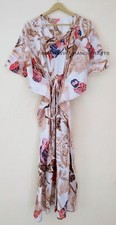 Cotton Loose Short Sleeves owl Print Brown Free Size Hippie Caftan Maxi Dress