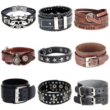 Punk Men Women Wide Leather Bracelet Cuff Wrap Wristband Jewelry Adjustable US