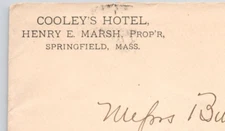 1895 Cooley's Hotel Henry E Marsh Springfield MA Advertising Cover