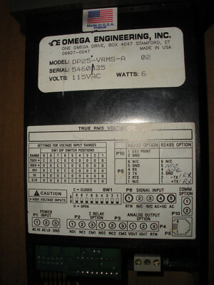 Omega DP25-VRMS-A panel mount voltmeter 1/8 din selectable ranges 2 RO 1 AO