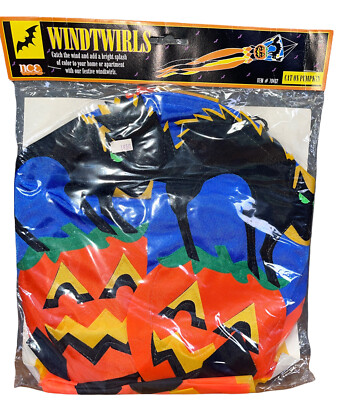 Vintage 1993 NCE Windtwirls Cat on a Pumkin Flag Festive Halloween Colorful
