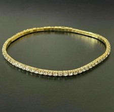 Elasticated Ankle Bracelet 1 Row Ladies Golden Stretchy Diamante Rhinestone Gift