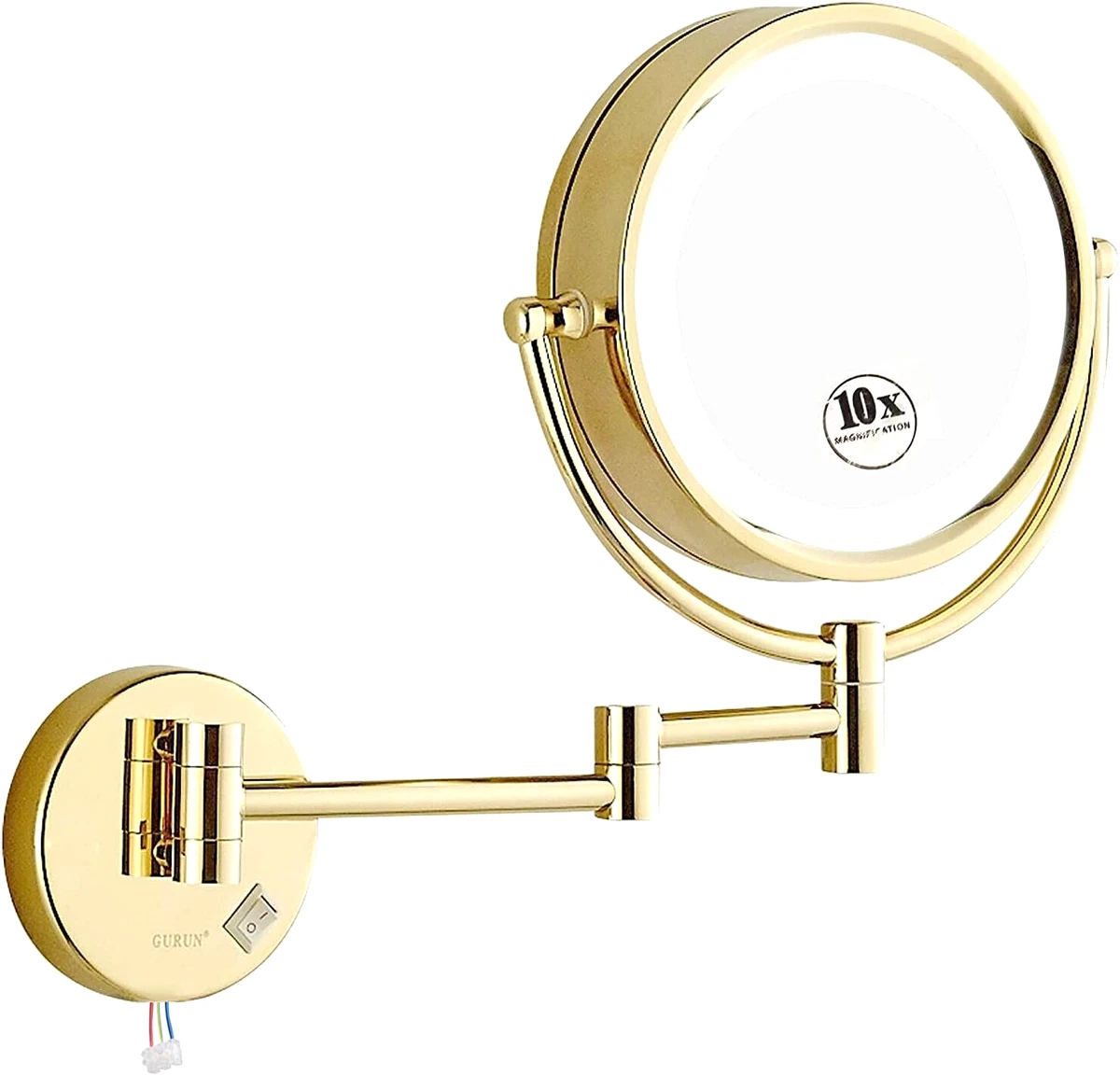 GURUN LED Lighted Wall Mount Makeup Mirror with 10x Magnification
