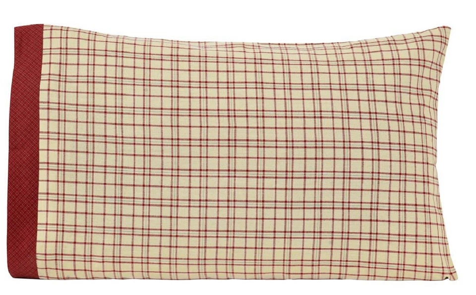 Juego de 2 fundas de almohada estándar a cuadros abiertos borde rojo 100 % algodón Tacoma Foto 2 de 4