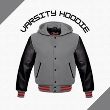 College Varsity Classic Sports Letterman Jacket Hoodie Real Leather Sleeves