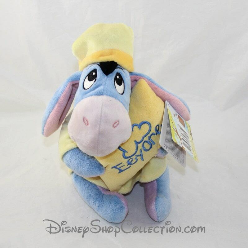 Peluche Bourriquet Disney NICOTOY en pyjama avec coussin jaune de 22 cm