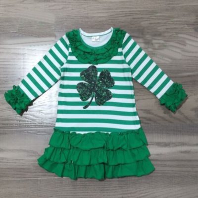 NEW Boutique St Patricks Day Girls Long Sleeve Shamrock Ruffle Dress | eBay