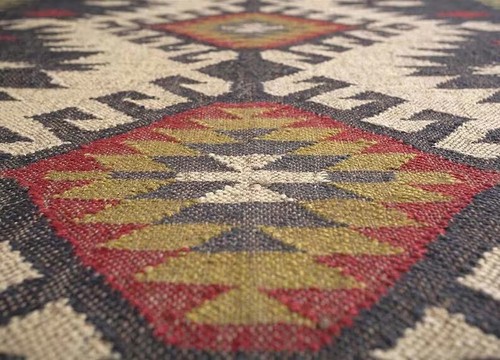 Natürlicher Indischer Handgewebter Woll Jute Kelim Teppich, Kelim Dhurrie Teppich, Läufer Vorleger - Bild 3 von 7