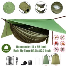 Double Camping Hammock with Rain Fly Tarp and Mosquito Net Tent Tree Straps