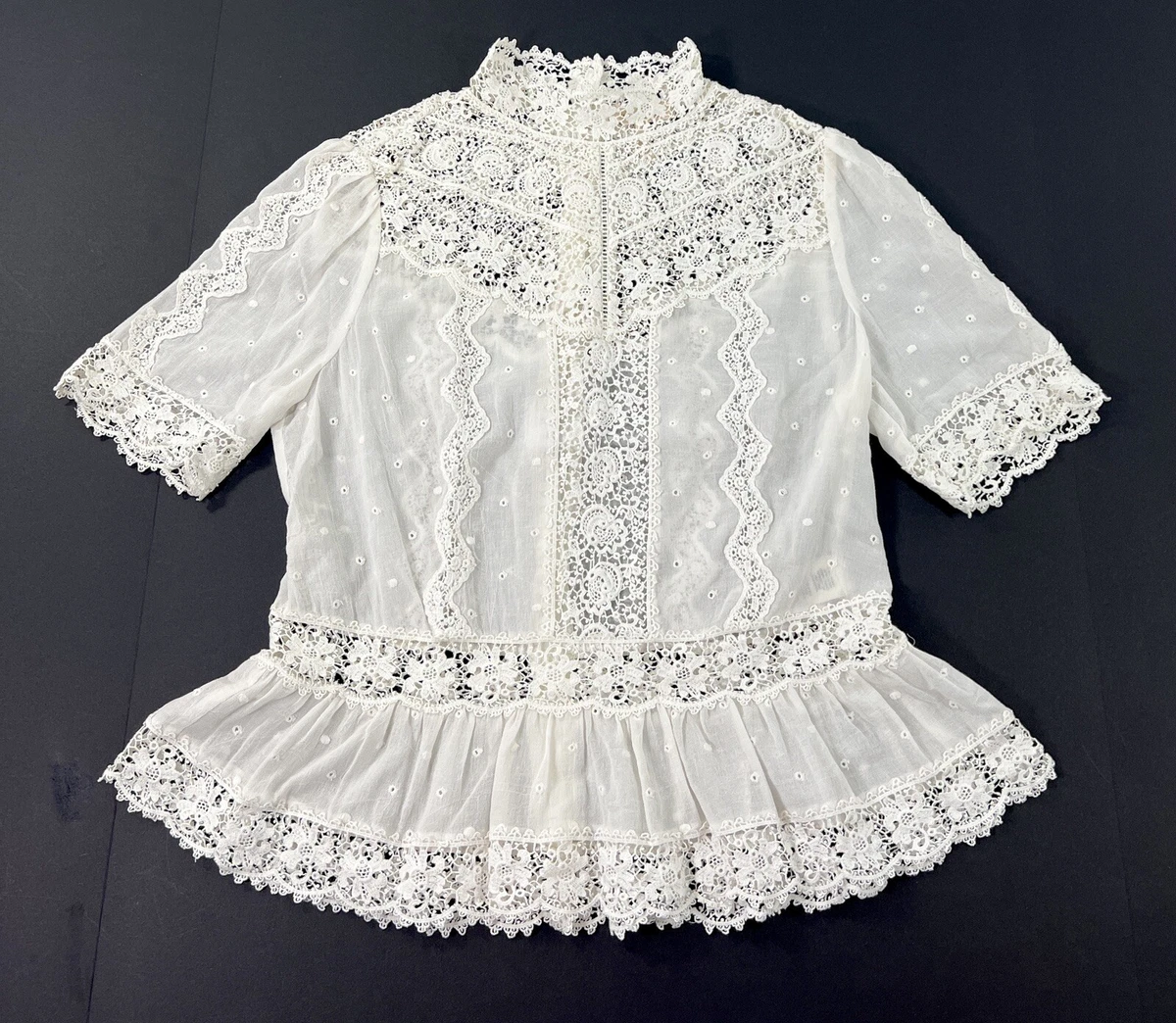 Rebecca Taylor Eyelet Mock Neck Top Size 6 Off White Crochet Lace