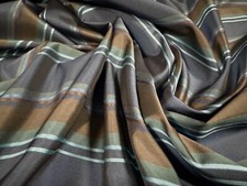 Taffeta Faux Silk Fabric, Per Metre - Yarn Dyed Stripes - Blue & bronze