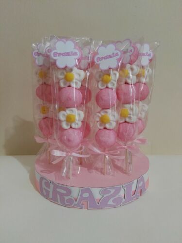 base + 20 spiedini marshmallow caramelle compleanno sweet table rosa  - Foto 1 di 1