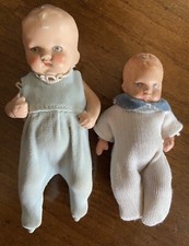 Lot 2 VTG ANTIQUE GERMAN BISQUE Boy DOLLS DOLLHOUSE MINI 3.5-4.5 Jtd CUTE