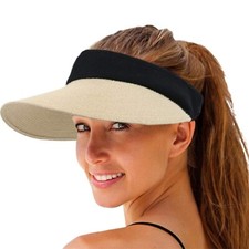 Women Straw Sun Visor Hat Wide Brim Summer UV Protection Beach Cap Foldable P...