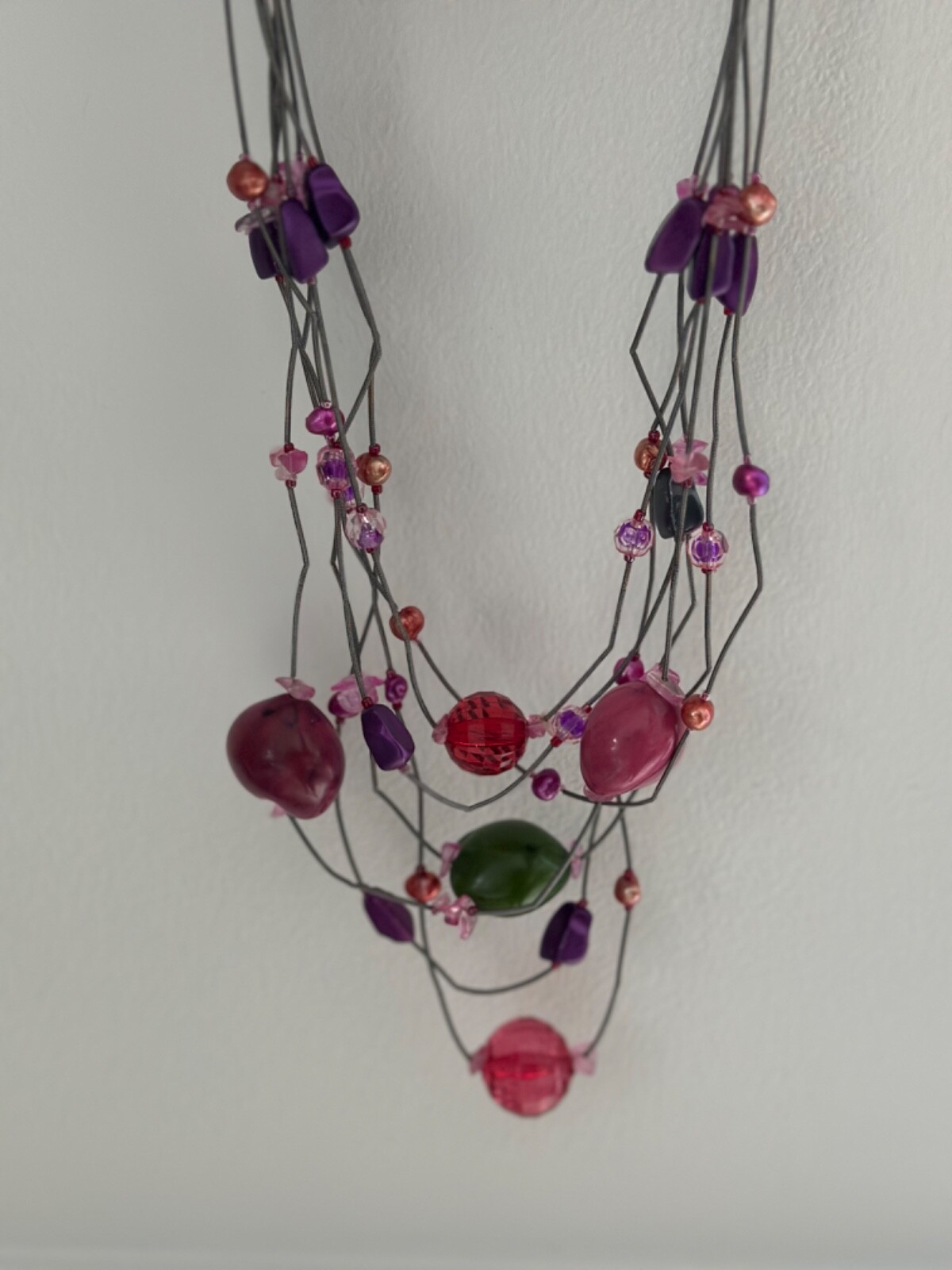 Pretty Pink Multi Strand Cable Beaded Necklace St… - image 4