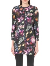 Ted Baker Shadow Floral Dark Flower Print Jacquard Cocoon Coat Dress Jacket 4 14