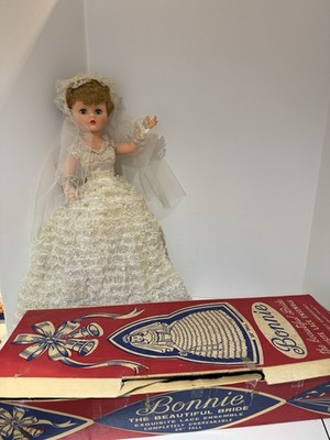 1950s Bonnie the Beautiful Bride Doll 25  Original Gown, Box, De Luxe Corp