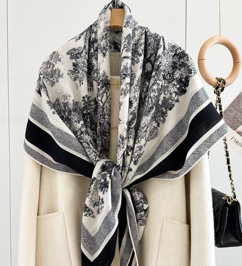 Luxury 70% Cashmere 30% Silk Double Face Print Shawl Wrap Scarf 135X135cm