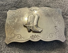 Vintage Cowboy Belt Buckle Western Style Cowboy Boots Design Silver Tone Metal