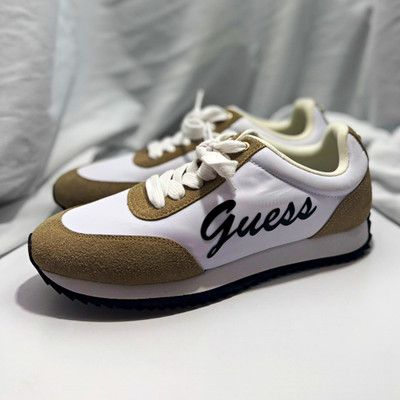 GUESS Women s Logo Colorblock Lace-Up Low Top Sneakers White Beige Black Rubber