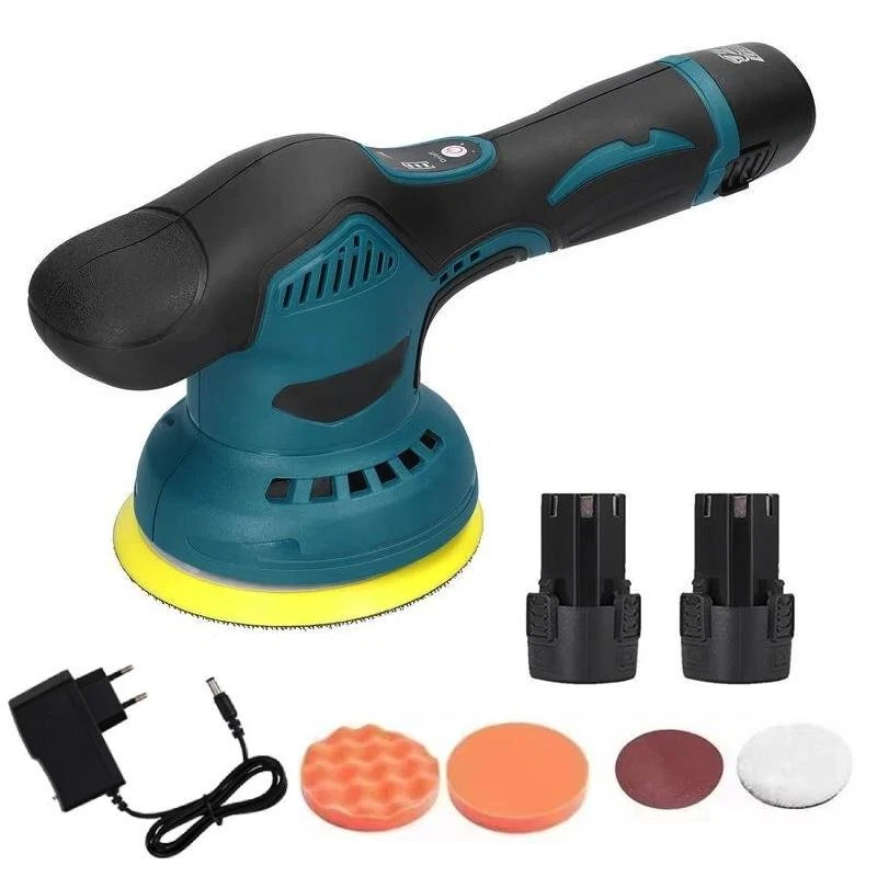 Mini Lucidatrice A Batteria 37W – 3 Velocità Fino A 20000 Giri/min, Con 4 Tamponi E LED, Per Auto E Superfici