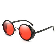 Steampunk Vintage Round Sunglasses Metal Circle Frame Red Lens Black Frame,1...