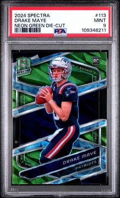 2024 Panini Spectra - Drake Maye #113 Neon Green Prizm Die-Cut /30 (RC) PSA 9