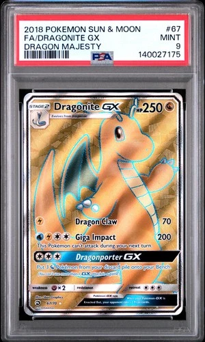 2018 POKEMON SUN & MOON DRAGON MAJESTY #67 FULL ART/DRAGONITE GX PSA 9