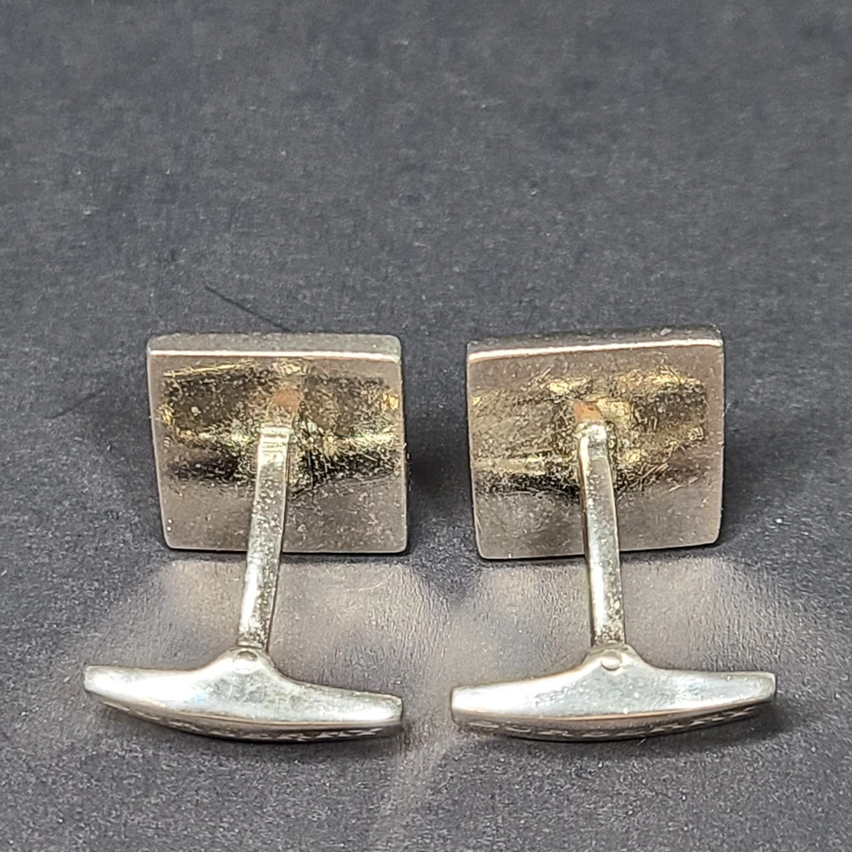 Gemelos Burberry para hombre esmaltados a cuadros Nova cuadrados plateados azules enchapados en paladio Foto 4 de 4