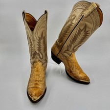 Vntg 80s Tony Lama Python Snakeskin Leather Western Cowboy Boots Gold Tip Sz 7.5