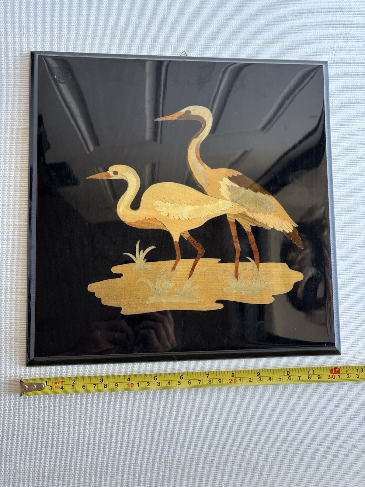 Inlaid Marquetry Crane Scene Made In Italy
