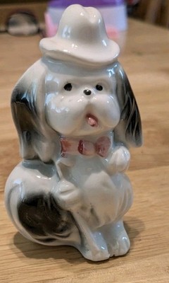 Vintage Ceramic Spaniel Black White Dog Hat Cane made in Japan 3.5  D a s 4